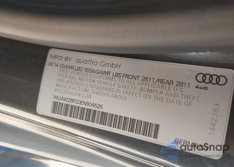 2014 Audi Rs 7 4.0T Prestige из США, поврежденный, VIN WUAW2BFC0EN904526